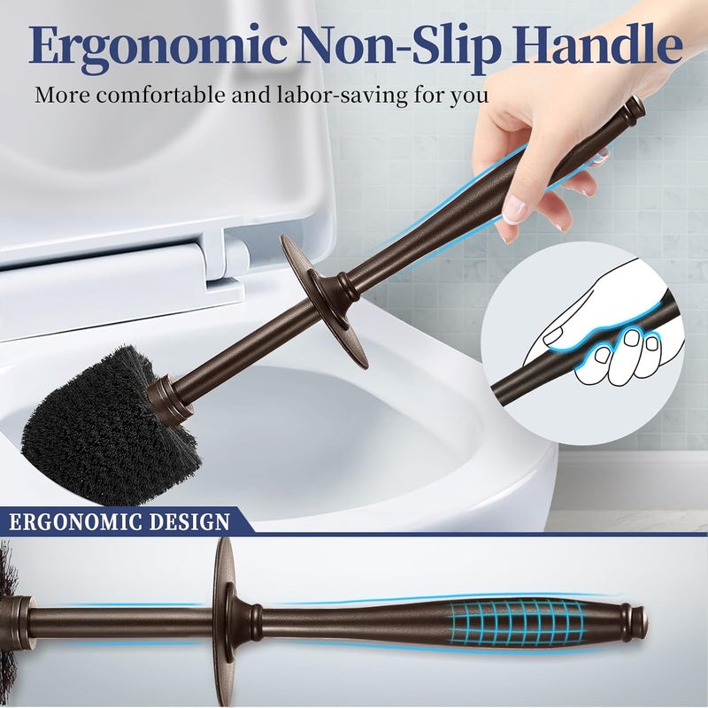 HAMITOR Toilet Bowl Brush Holder Set: 2 Pack Modern Deep Cleaning Bathroom Toilet Scrubber with Caddy for rv - Rim Decorative Accessories Cleaner Brushes for Toilet - Bronze1 - Image 4